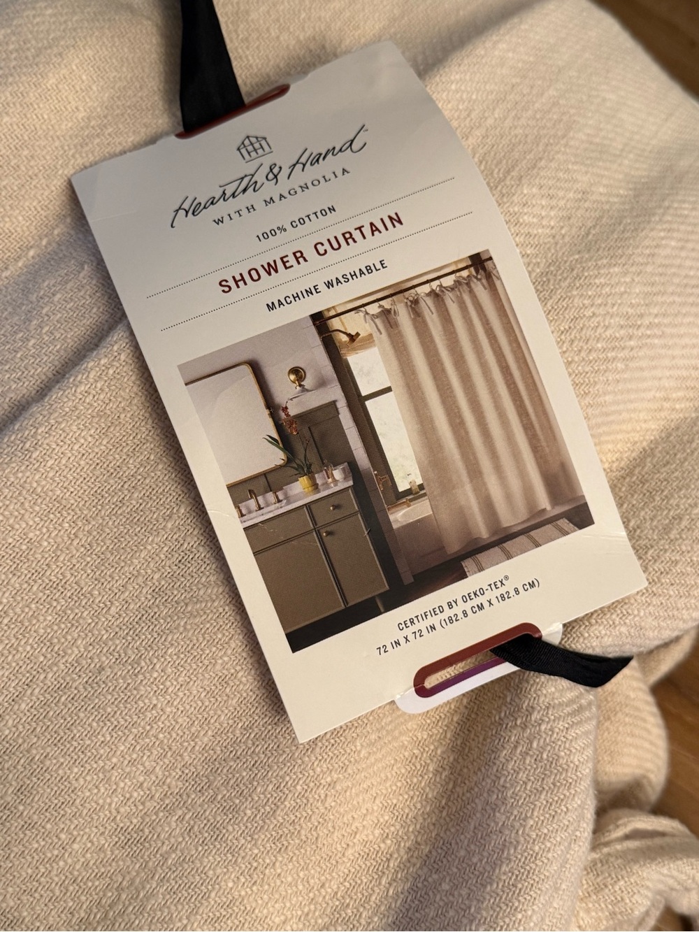 NWT hearth & hand 100% Cotton Shower Curtain with pretty ties
